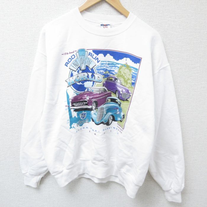 L/古着 ジャージーズ 長袖 スウェット メンズ 00s 車 クルーネック 白 ホワイト 24sep18 中古 スエット トレーナー トップス