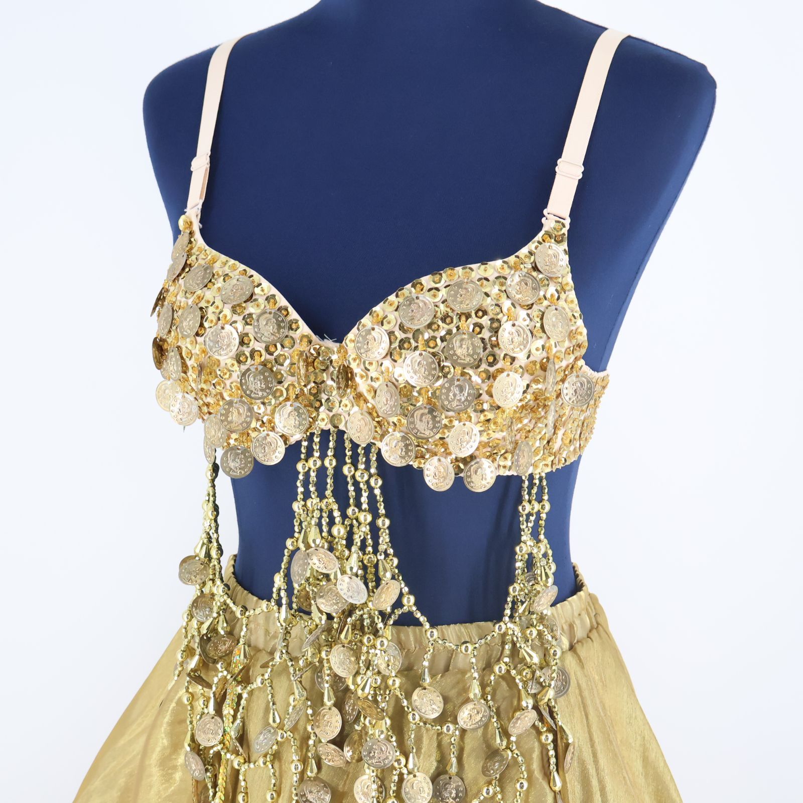 ベリーダンス用 オリエンタル衣装】ゴールド コイン スパンコールラメ
