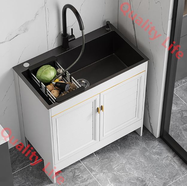 ガーデンシンク 屋外シンク流し台キャビネット付き ステンレスキッチンシンク業務用シングルボウル流し台 簡易流し台 食器洗い盆地 ハンドシンク 引き出し式蛇口付き キッチンシンクキャビネット アウトドア用品 工場 アウトドア 55*45cm