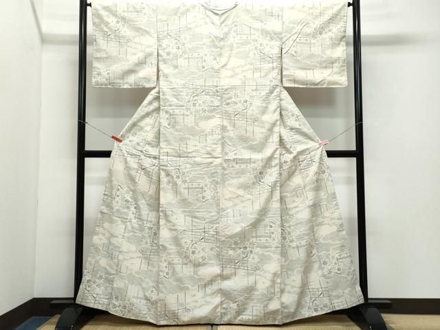平和屋着物 本場結城紬 重要無形文化財 100亀甲 屏風草花文 正絹 CAAY3034vf