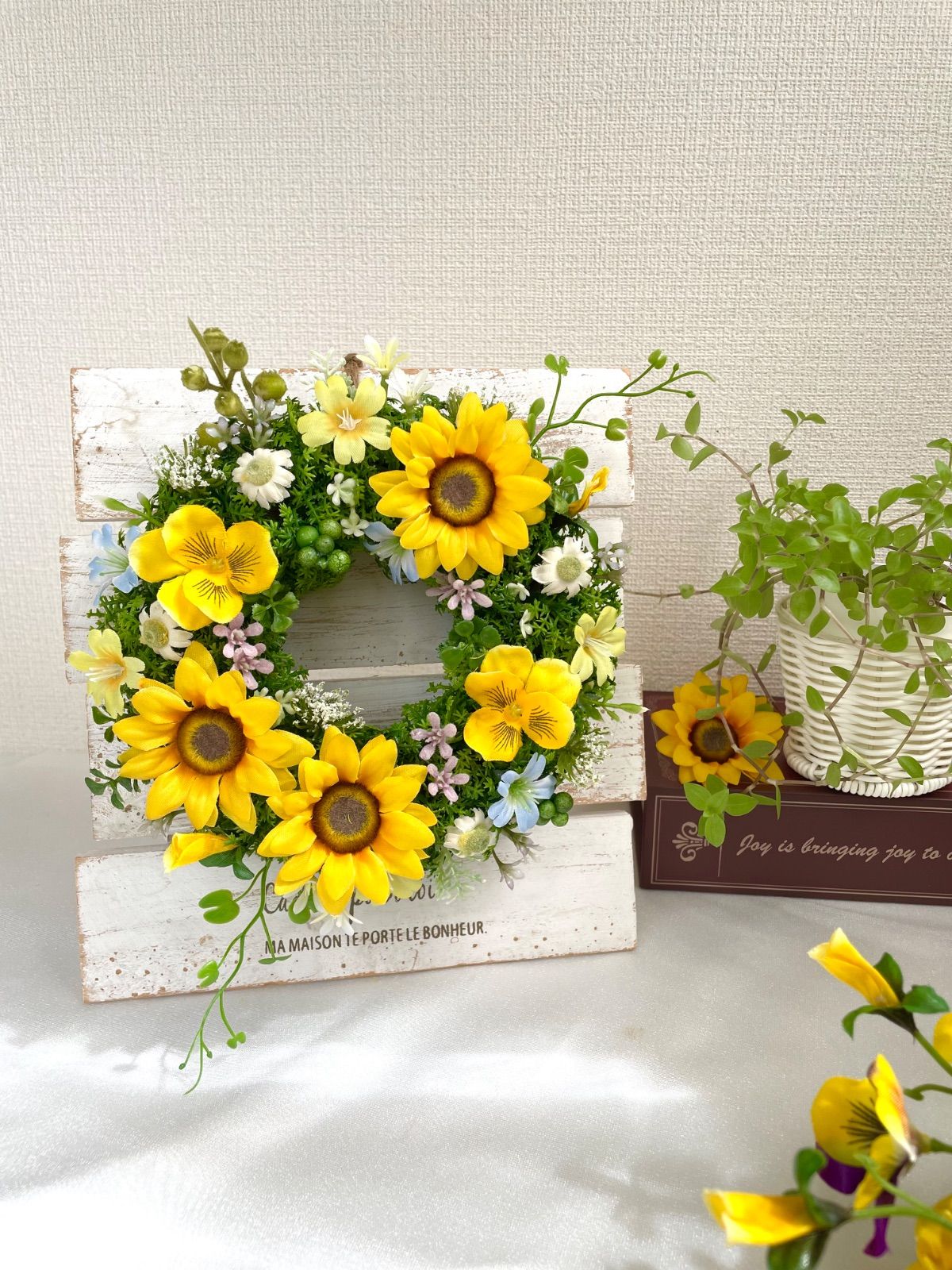 フラワーリース 清夏15 爽やかで可憐なお花たち2 玄関リース 造花