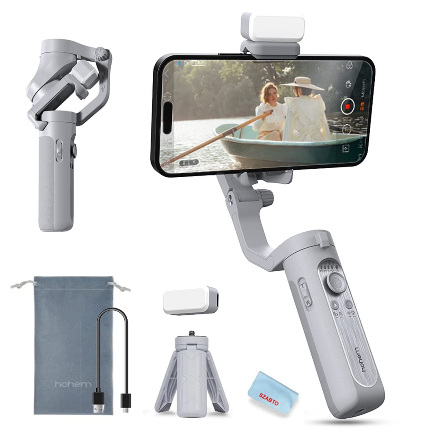 【数量限定】磁気フィルライト付き 折りたたみ式スタビライザー片手持ち軽量ジンバルiPhone＆Android対応 手ブレ防止 3軸 Vlog ジンバルスマホ用 YouTuber Kit Live XE Stream hohem