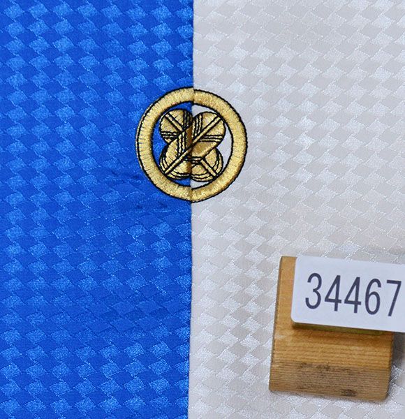 七五三 五歳 男児 羽織袴フルセット おりびと 家紋入り 青×白 NO34467 七五三 五歳 男児 羽織袴フルセット 着物 おりびと 家紋入り 青