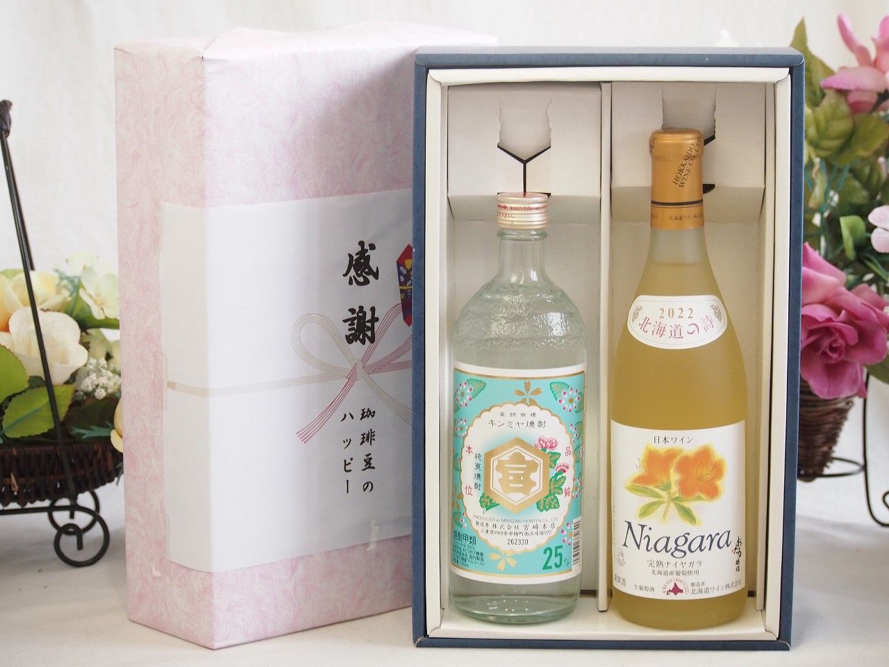 夏の贈り物お中元 感謝の贈り物ボックスプレミアムな芋焼酎と国産ワインセット (北海道の詩 プレミアムなキャンベル赤ワイン 甘口(北海道)720ml大分井上酒造夢のひととき23°720ml