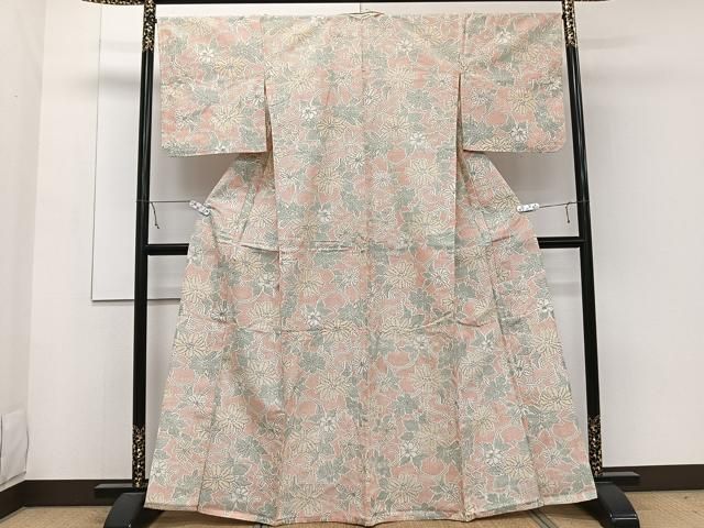 平和屋着物▽上質な紬 単衣 吉祥花文 正絹 逸品 DAAV3119du