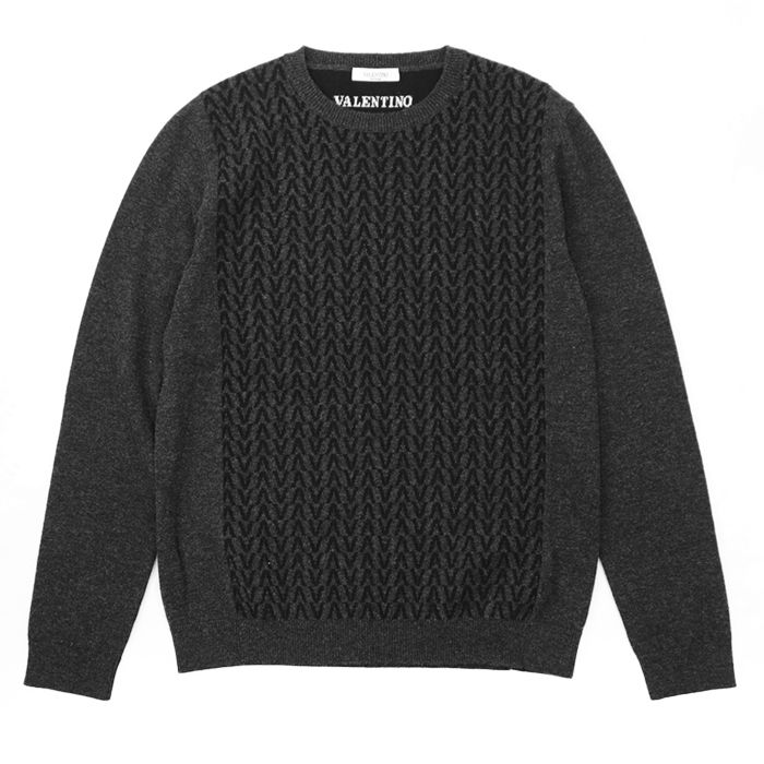 【美品】Valentino ヴァレンチノ セーター V総柄 クルーネック プルオーバー ニット 長袖 袖リブ 裾リブ ウール100％ トップス メンズ S グレー ブラック 灰 黒 イタリア製 WV3KC16D7K0 美品】Valentino ヴァレンチノ セーター V総柄 クルーネック プル