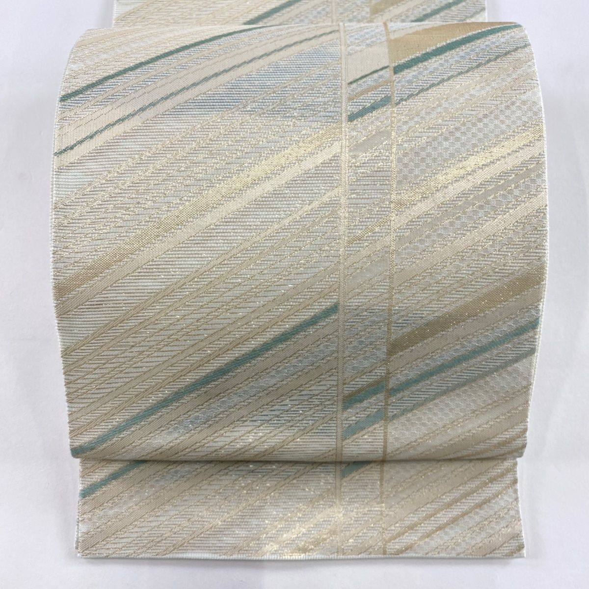 袋帯 秀品 夏帯 絽 斜縞 箔 ベージュ 六通 正絹