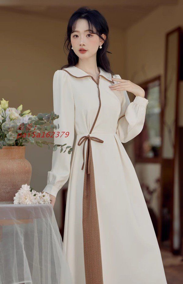 レディースドレス 中華風 ワンピース Aライン ロング丈長袖 萌え萌え おしゃれ着痩せる ベージュ 成人式 袖付き春秋 pai5a162379 LLC-HASEGAWATOSO_COM