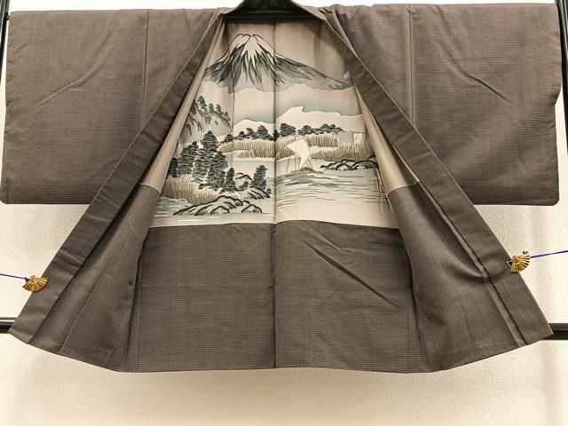 平和屋着物○男性 お召 アンサンブル 亀甲文様 キングサイズ 正絹 逸品