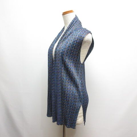 プリーツプリーズ PLEATS PLEASE ISSEY MIYAKE プリーツ ジレ ベスト カーディガン 3 こげ茶 青 PP 43-JE 891 総柄 前開き イッセイミヤケ