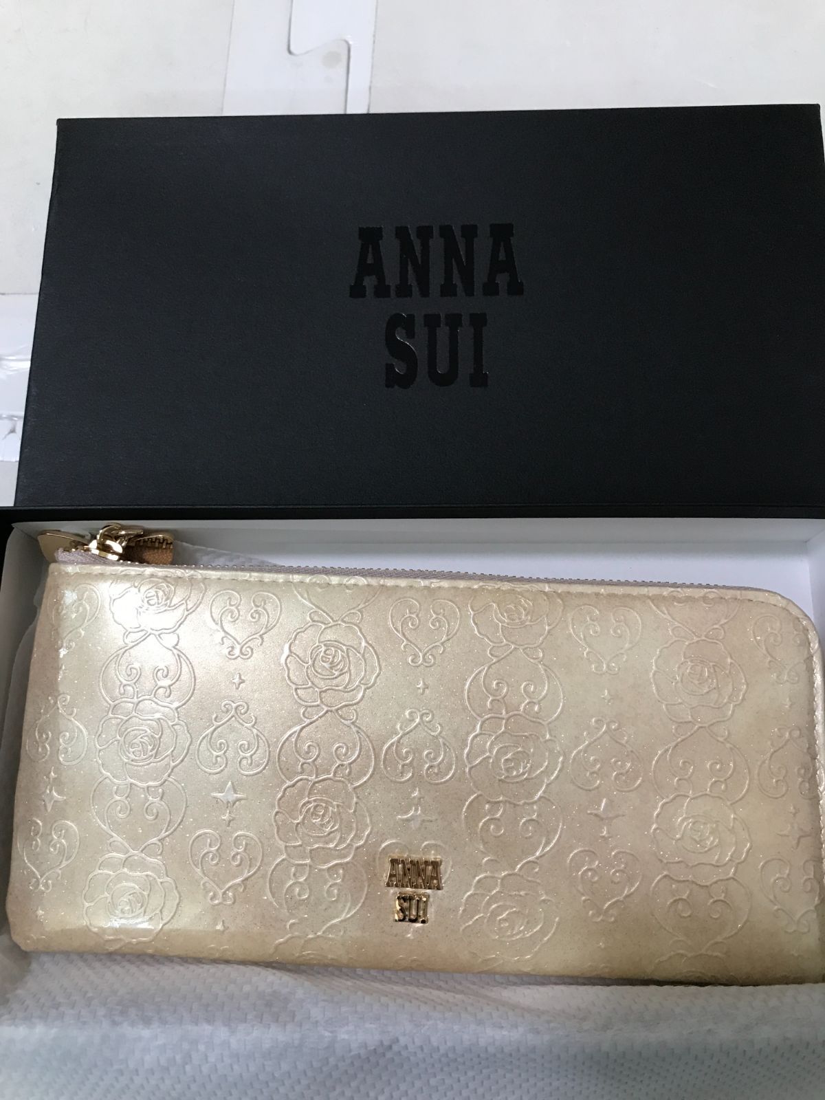 30492コ アナスイ 財布 長財布 L字ファスナー ベージュ ANNA SUI