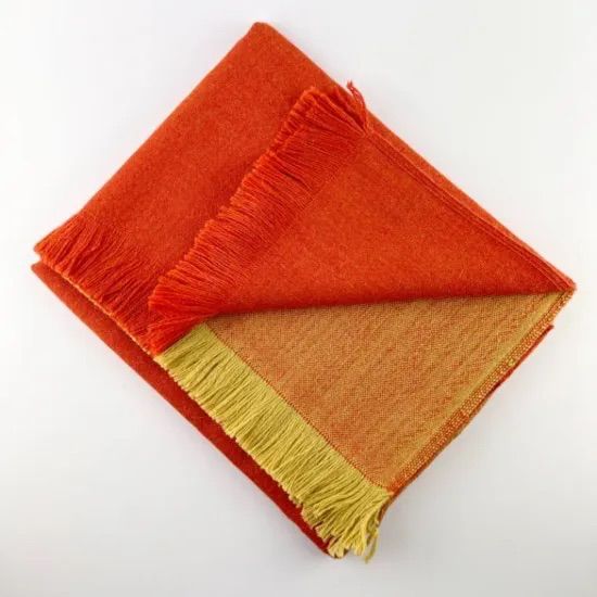オレンジ×イエロー アルパカ スローケット ブランケット 冷え対策
