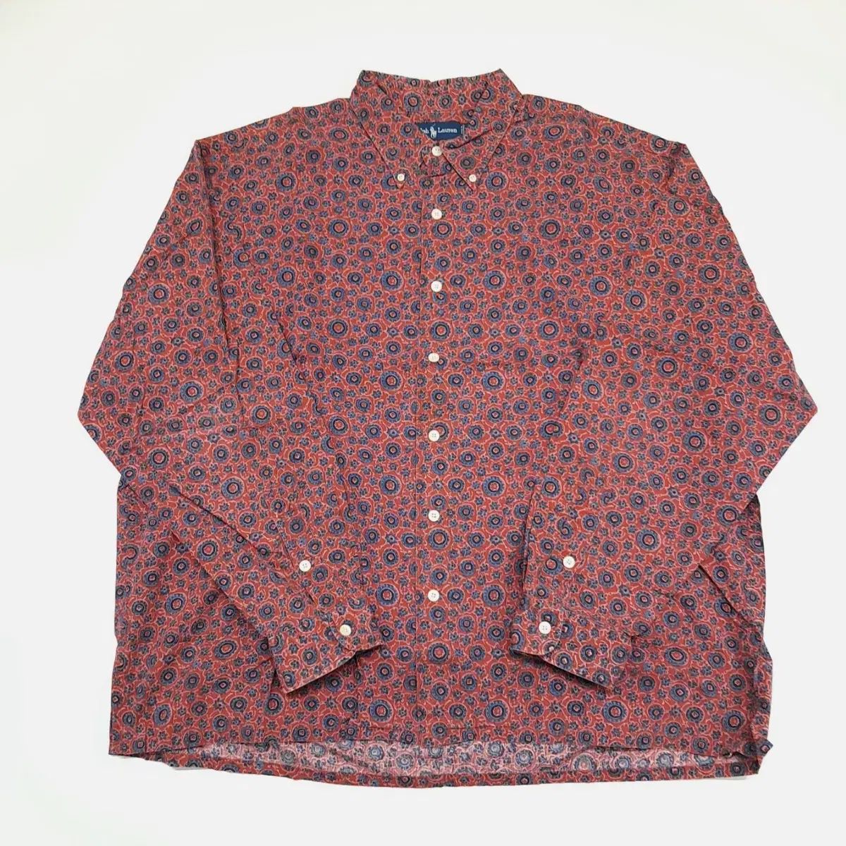 （ Cr291 ） 2XL ポロ Ralph Lauren(ラルフローレン) バーガンディー フラワー パターン 長袖 シャツ