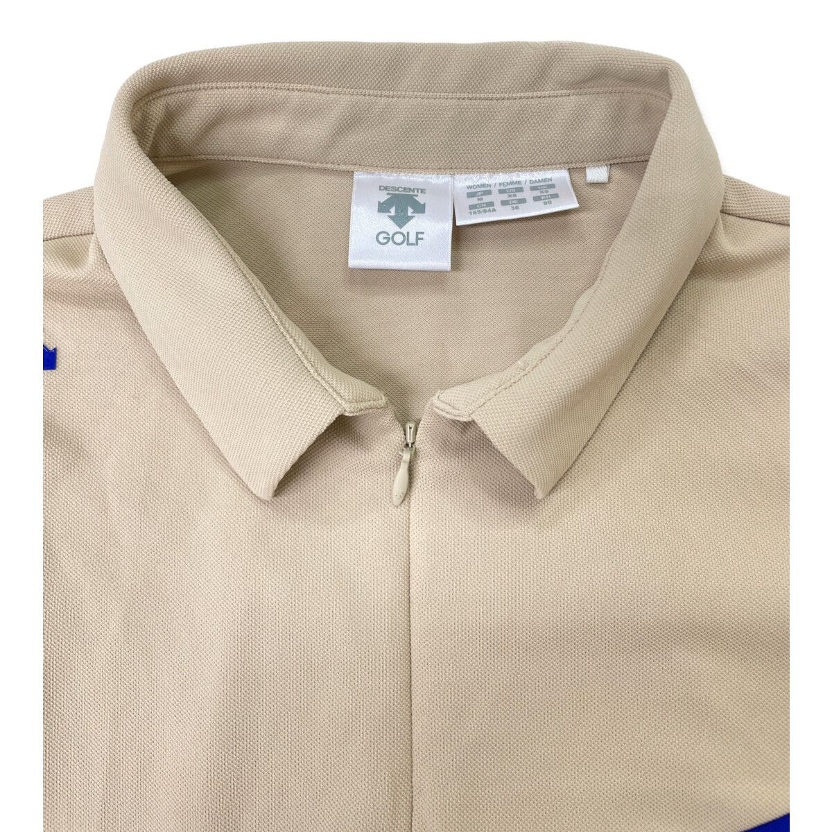 coco 中古 デサントゴルフ DESCENTE GOLF レディース 半袖シャツ M ベージュ×紺 ハーフジップ 中古 レディース デサントゴルフ DESCENTE GOLF 半袖シャツ M