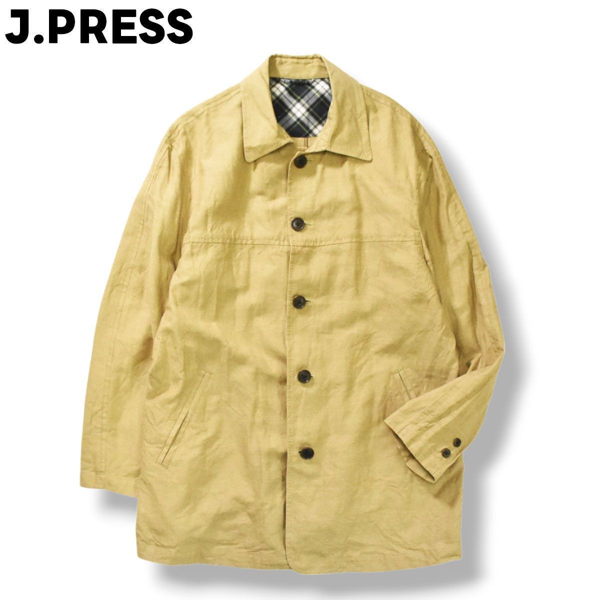 【極美品】ジェイプレス　ステンカラーコート　ベージュ　チェック 極美品】ジェイプレス ステンカラーコート ベージュ チェック