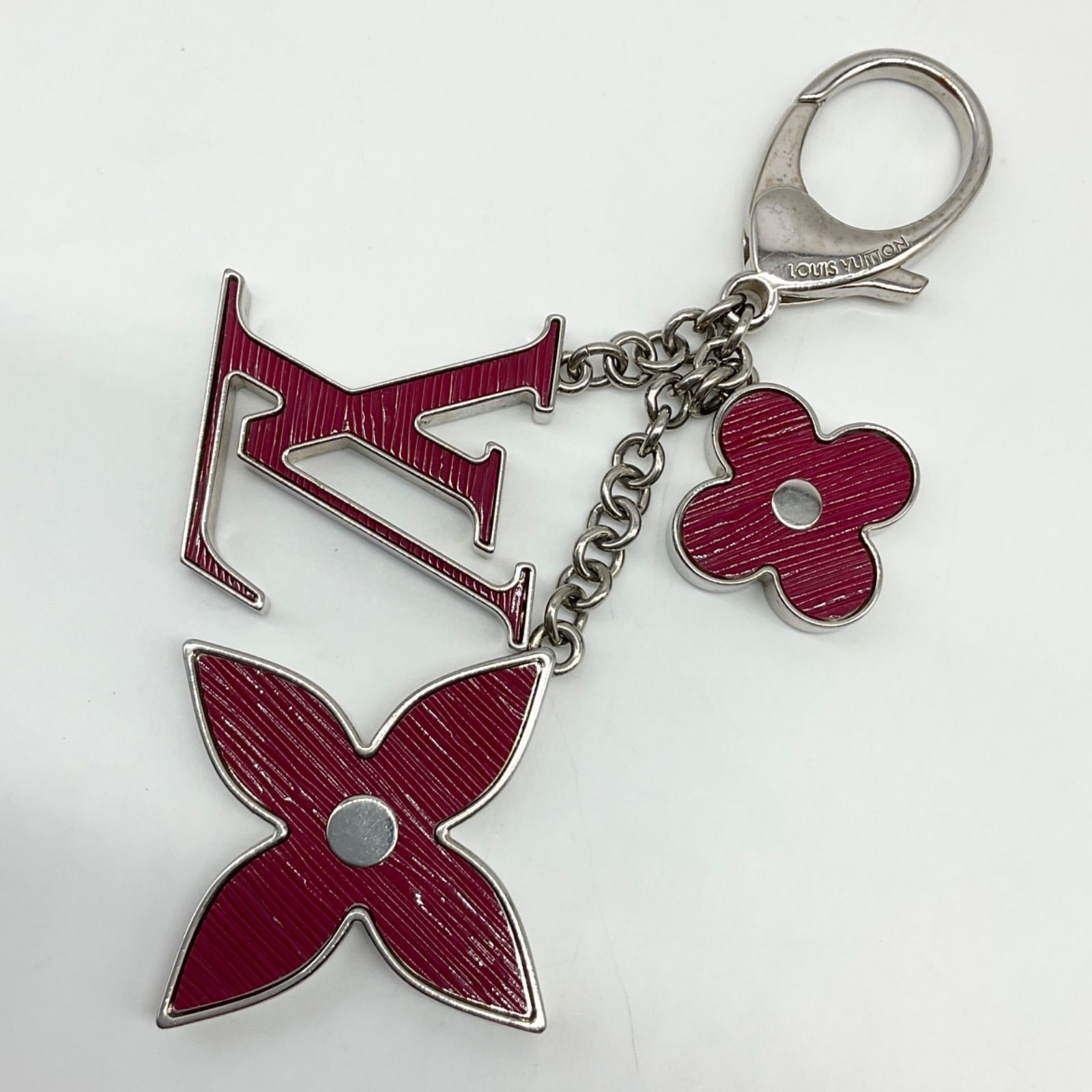 LOUIS VUITTON ルイヴィトン ビジュー サック フルール ドゥ エピ M65224 キーリング バッグチャーム キーホルダー モノグラム ロゴ 赤 レッド ボルドー シルバー金具 Bランク 5_357