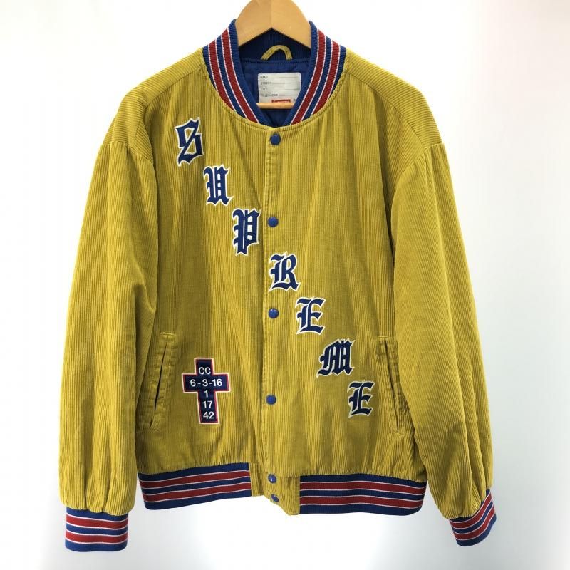 【中古】Supreme  18SS old english Corduroy varsity jacket サイズL イエロー[91]