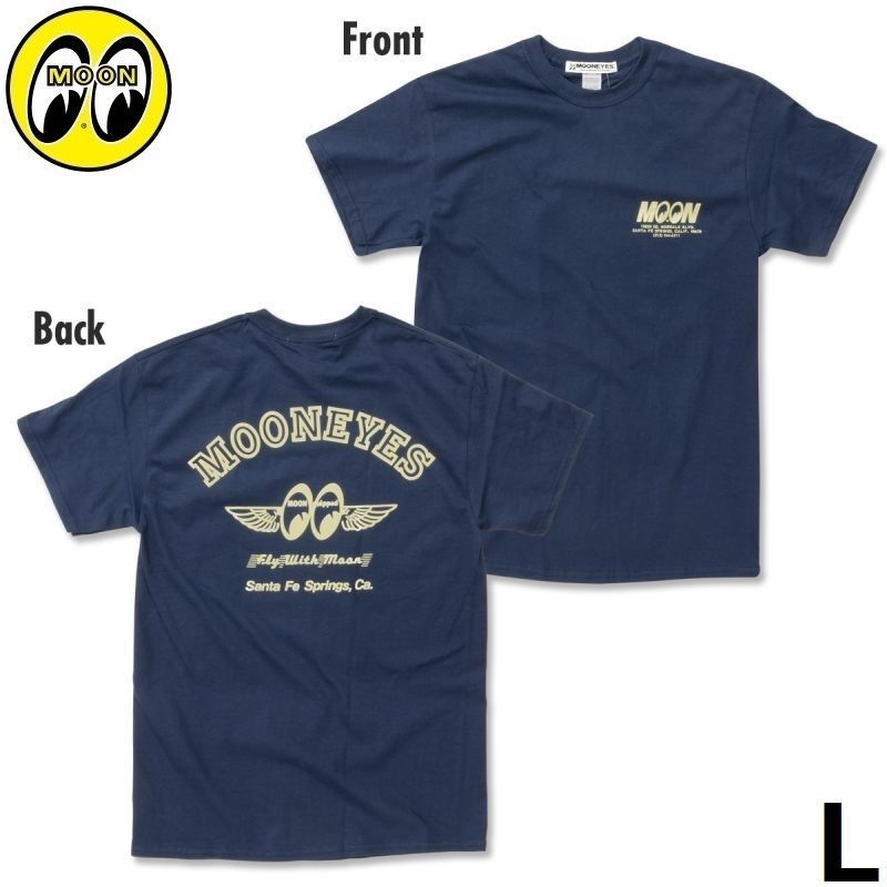 MOONEYES ムーンアイズ FLY with MOON Tシャツ TM-006 ネイビー Lサイズ (2024春夏モデル)
