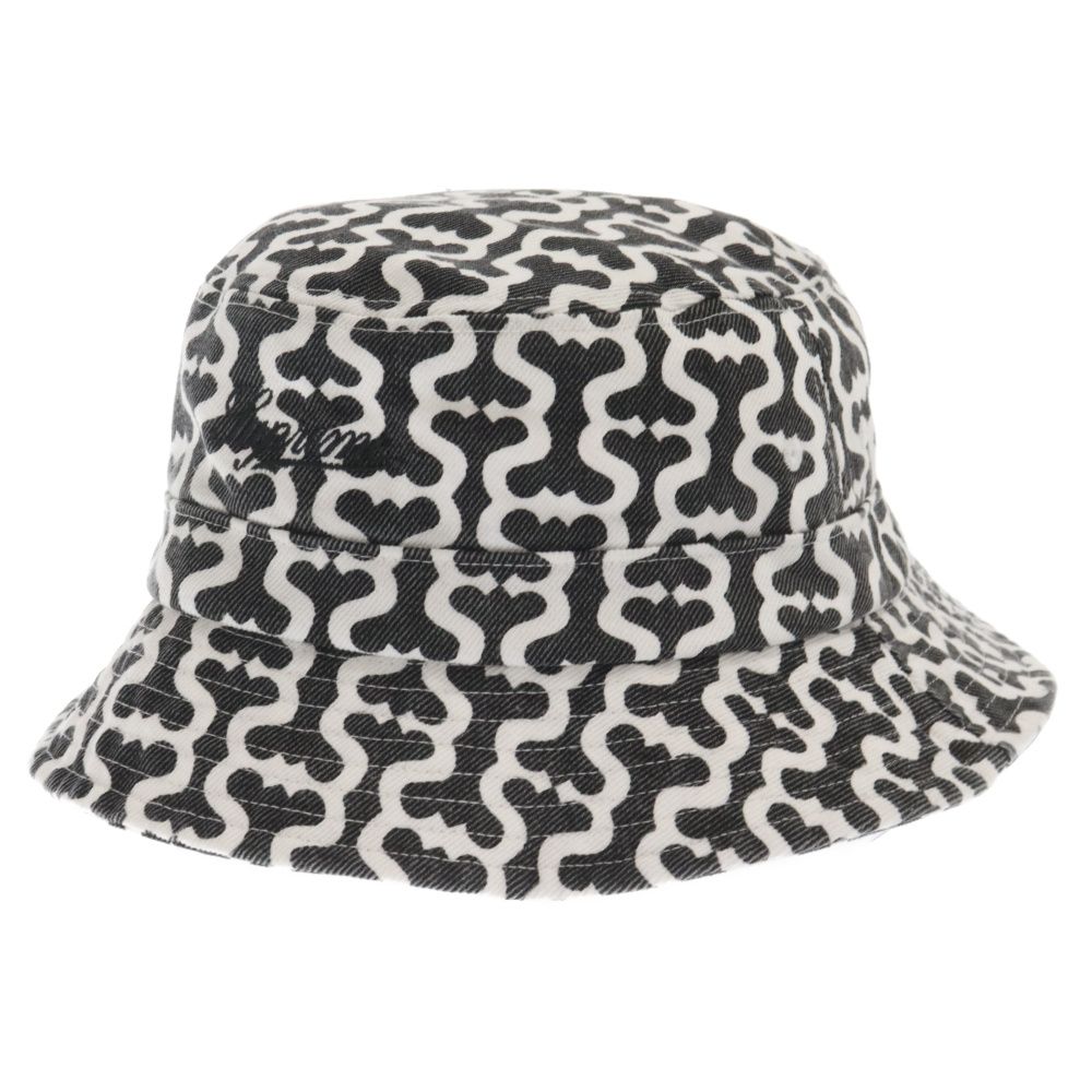 SUPREME (シュプリーム) 21SS Twill Crusher モノグラム 総柄 ツイル クラッシャー バケットハット 帽子 ブラック/ホワイト