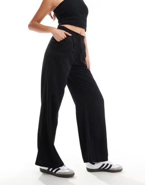【送料無料】 リクレイム ヴィンテージ レディース カジュアルパンツ ボトムス Reclaimed Vintage mensy wide leg pants in linen mix black