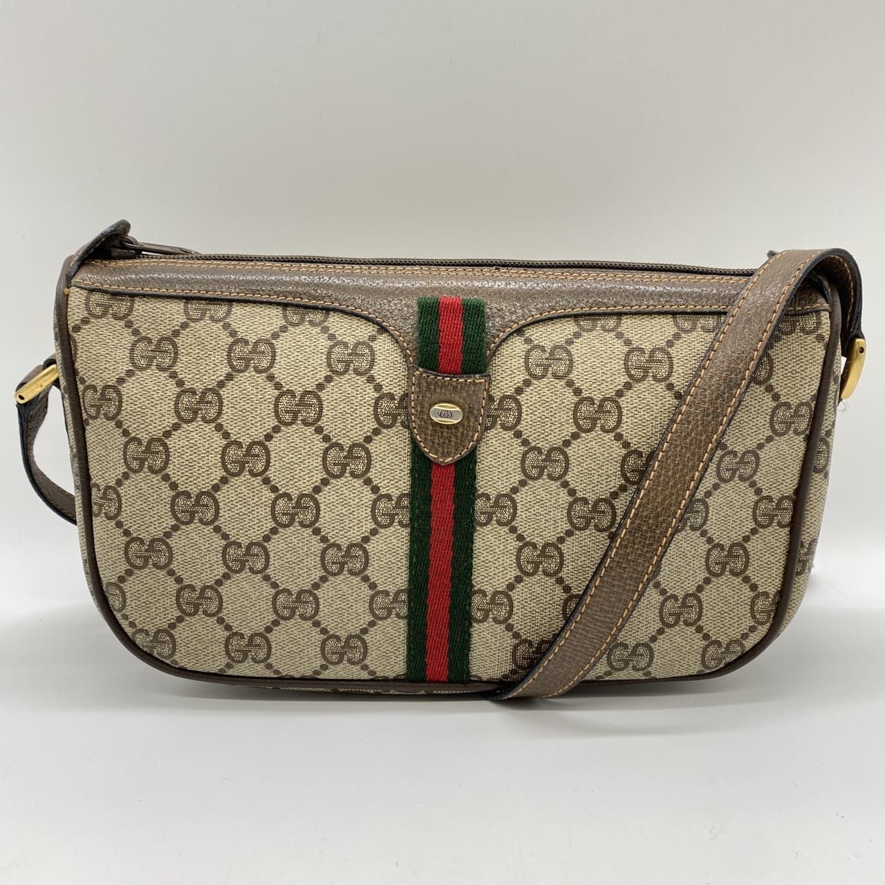 GUCCI グッチ オールドグッチ 89 02 ショルダーバッグ GGスプリーム シェリーライン ベージュ ブラウン レディース メンズ ヴィンテージ ファッション