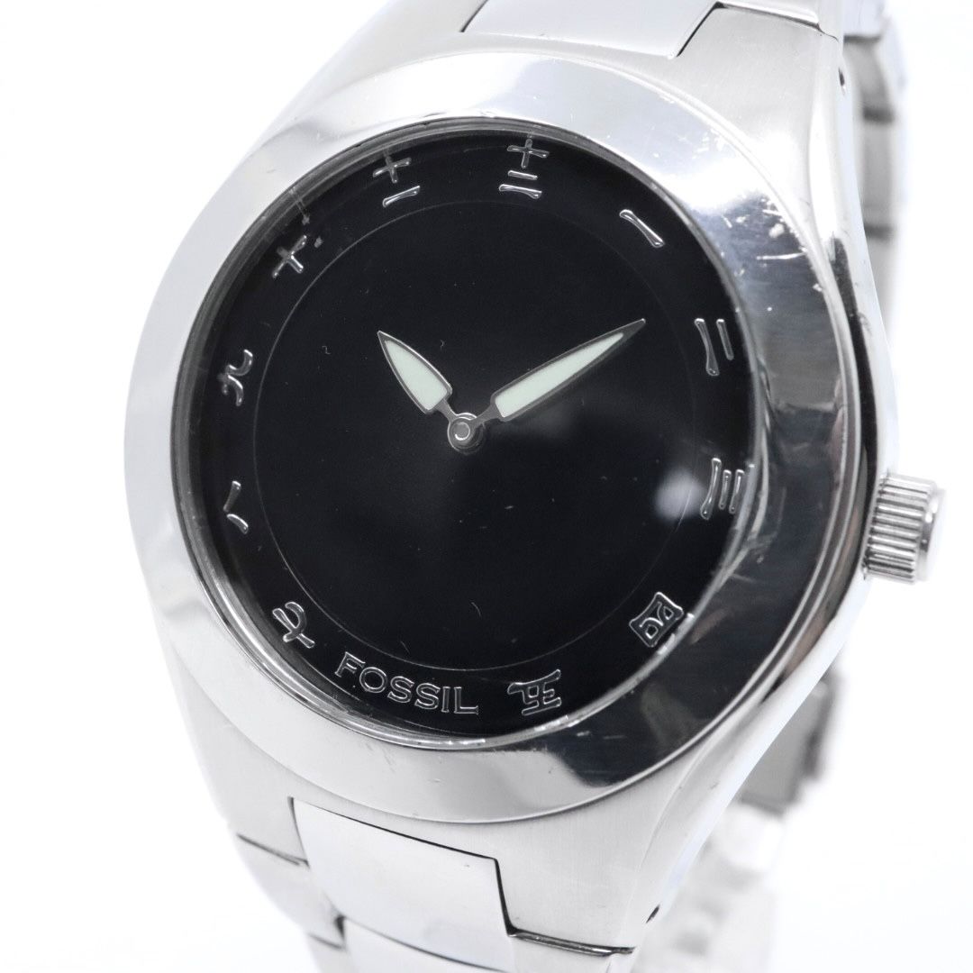 電池交換済 クリーニング済 フォッシル FOSSIL 腕時計 BG-1055 メンズウォッチ クォーツ 漢数字インデックス シルバー ブラック ステンレススチール アナログ ユニークデザイン カジュアル 稼働品 G3