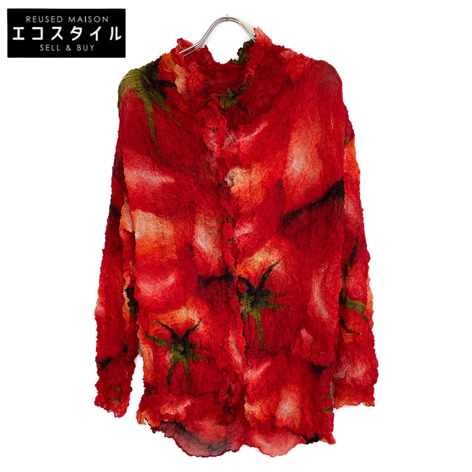 イッセイミヤケISSEY MIYAKE プリーツデザインニットセーター 赤