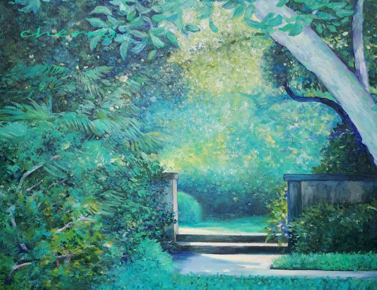 【一点物】『　緑の庭　』油絵 20号　油彩　油画　絵画　インテリアアート 一点物】『 緑の庭 』油絵 20号 油彩 油画 絵画 インテリア