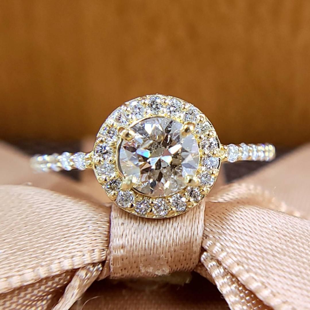 SI VeryGood 0.7ct ダイヤモンド K18 YG ヘイロー リング 鑑定書付 18 