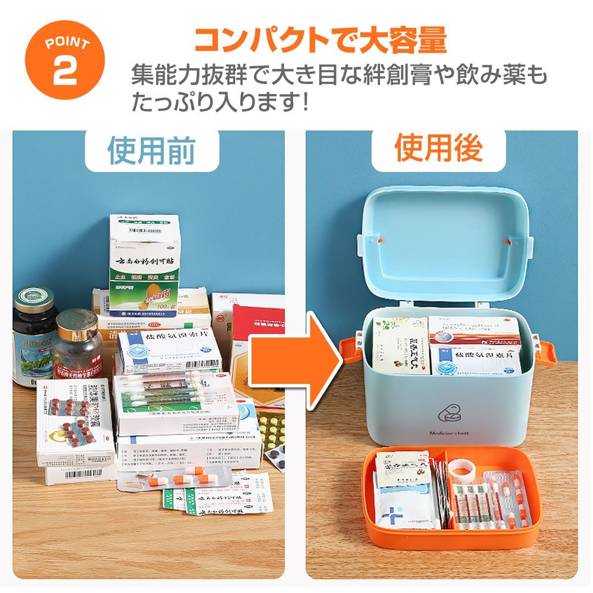 救急箱 薬箱 おしゃれ 大容量 かわいい 薬 医薬品 2段 収納