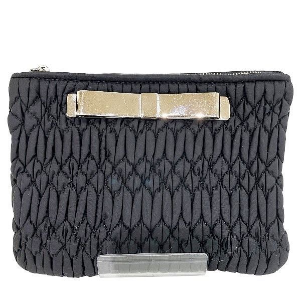 ミュウミュウ マテラッセ リボン ブラック ナイロン ブランド小物 ポーチ レディース