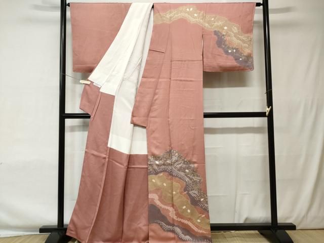 平和屋着物○本場染大島紬 訪問着 駒刺繍 道長草花文 金彩 正絹