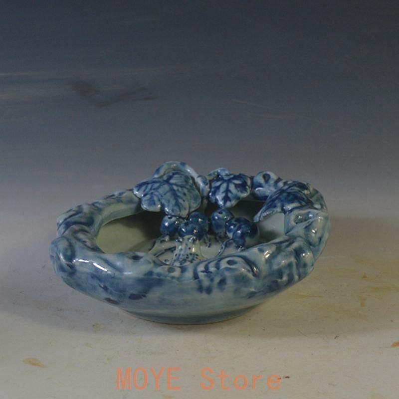 窯変藍花釉木の葉は彫を握筆ま洗  景徳鎮 陶磁器  現代工芸品美術品 置物 景徳鎮 陶磁器 手画青花蛙趣筆洗筆舐書道具 文房具 装飾品現代