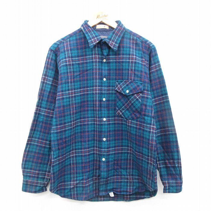 L/古着 ペンドルトン 長袖 ウール シャツ メンズ 80s ヒジ当て 紺他 ネイビー チェック 24oct09 中古 トップス