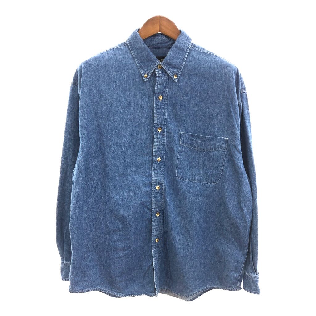 Eddie Bauer エディーバウアー ボタンダウン デニムシャツ 長袖シャツ トップス アウトドア アメカジ ブルー (メンズ L) 中古 古着 P9747