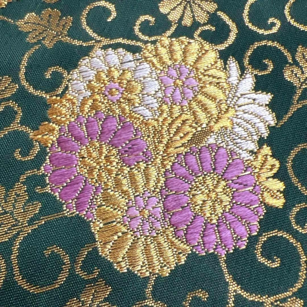 じゅらく 袋帯 帝王紫 花紋 唐草 菊 グリーン 着物 102a d - メルカリ 