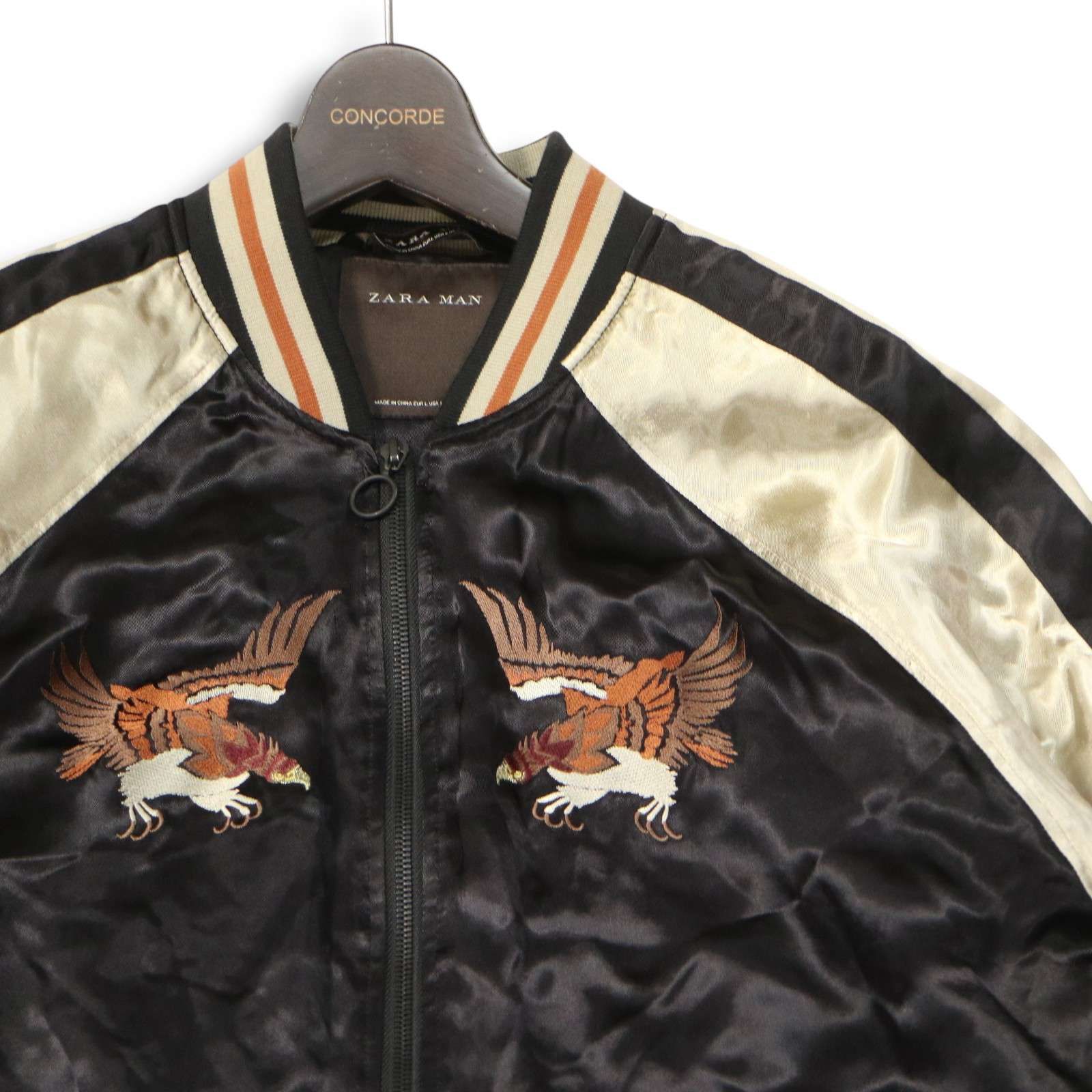 ZARA MAN ザラ マン 通年 松 鷹 イーグル刺繍☆ サテン スカジャン