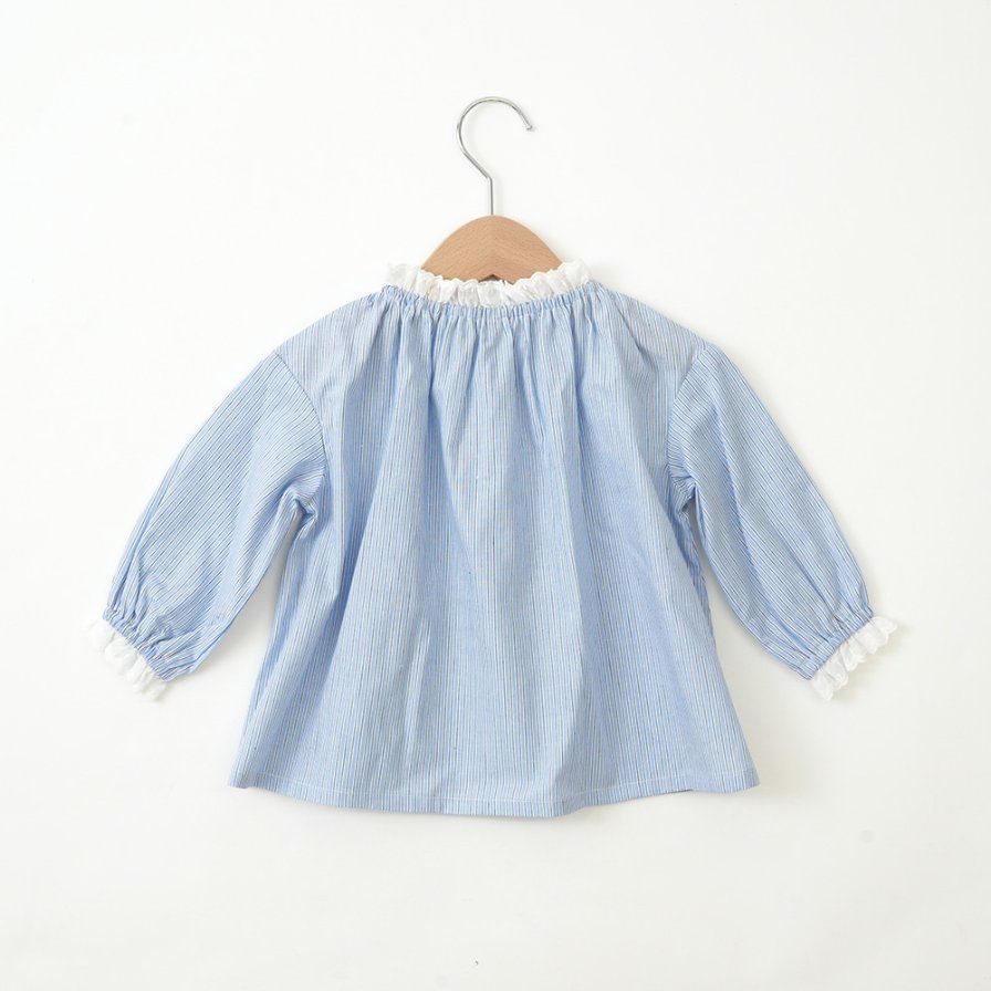 新品　『Little s.t by s.t. closet(リトルエスティーbyエスティクローゼット)』レースフリルブラウス　110cm 120cm 130cm 【キッズ】子供服　ブラウス　ストライプ　ブルー　可愛い　女の子　女子 (120
