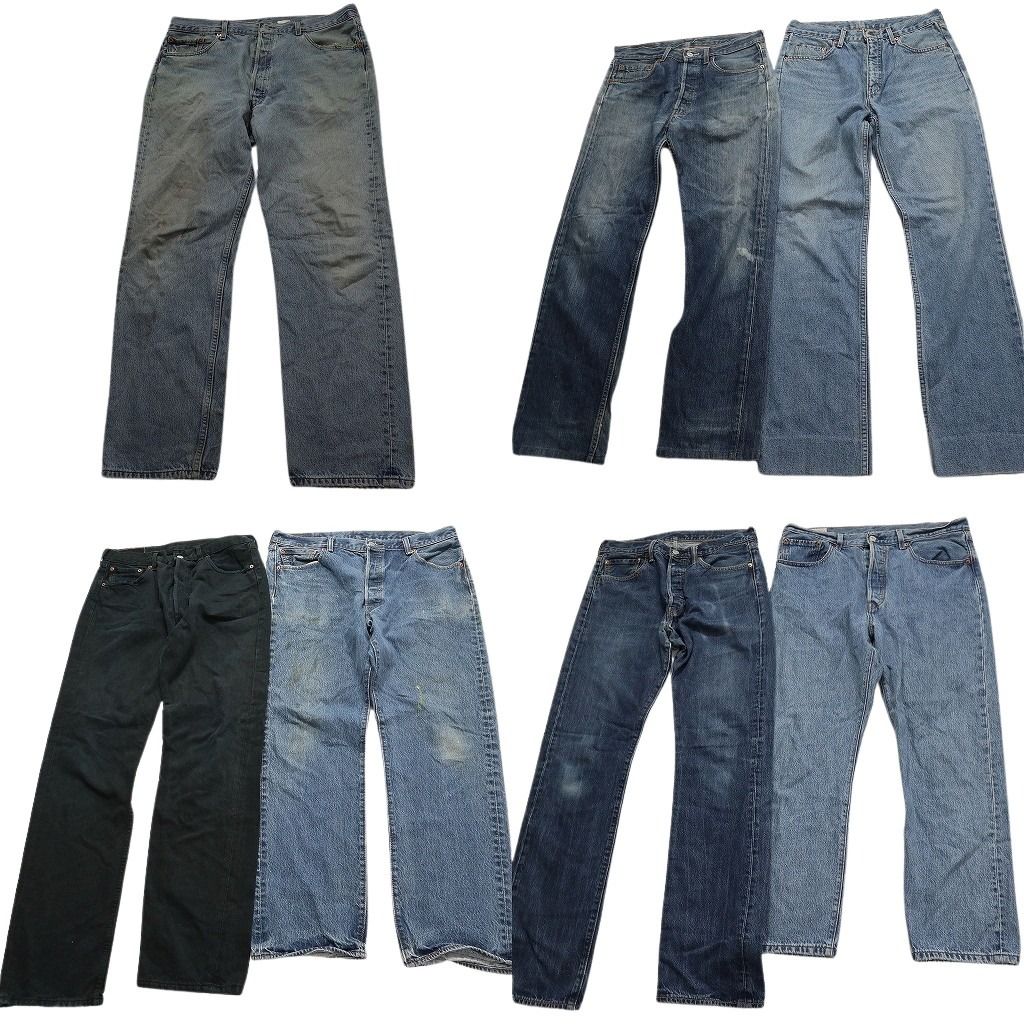 古着卸 まとめ売り リーバイス 501 デニム パンツ 7枚セット (メンズ 31 /32 /36 /38 ) ブラックデニム 紙タグ フェード 革パッチ MW4994