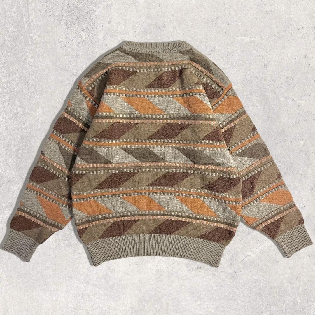 vintage】レトロ デザイン 総柄 幾何学 ウール混 ニット セーター L