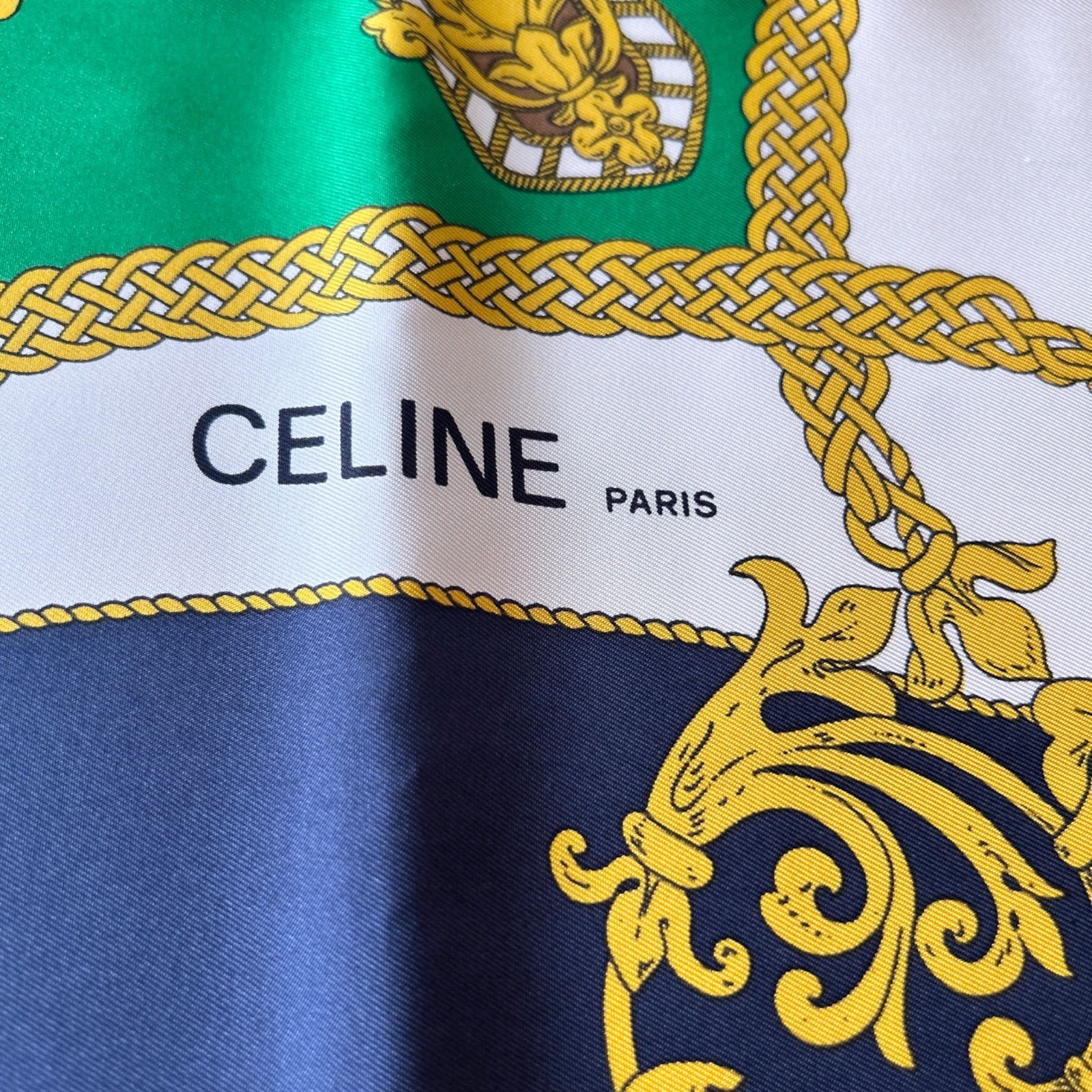 未使用 CELINE セリーヌ スカーフ 大判 シルク タッセル柄 86