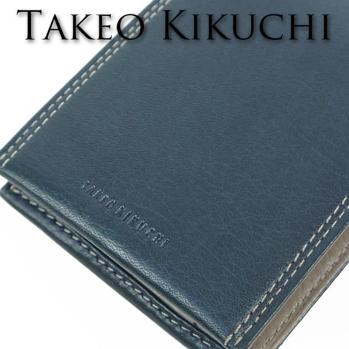 タケオキクチ TAKEO KIKUCHI 牛革 二つ折り財布 メンズ ネイビー