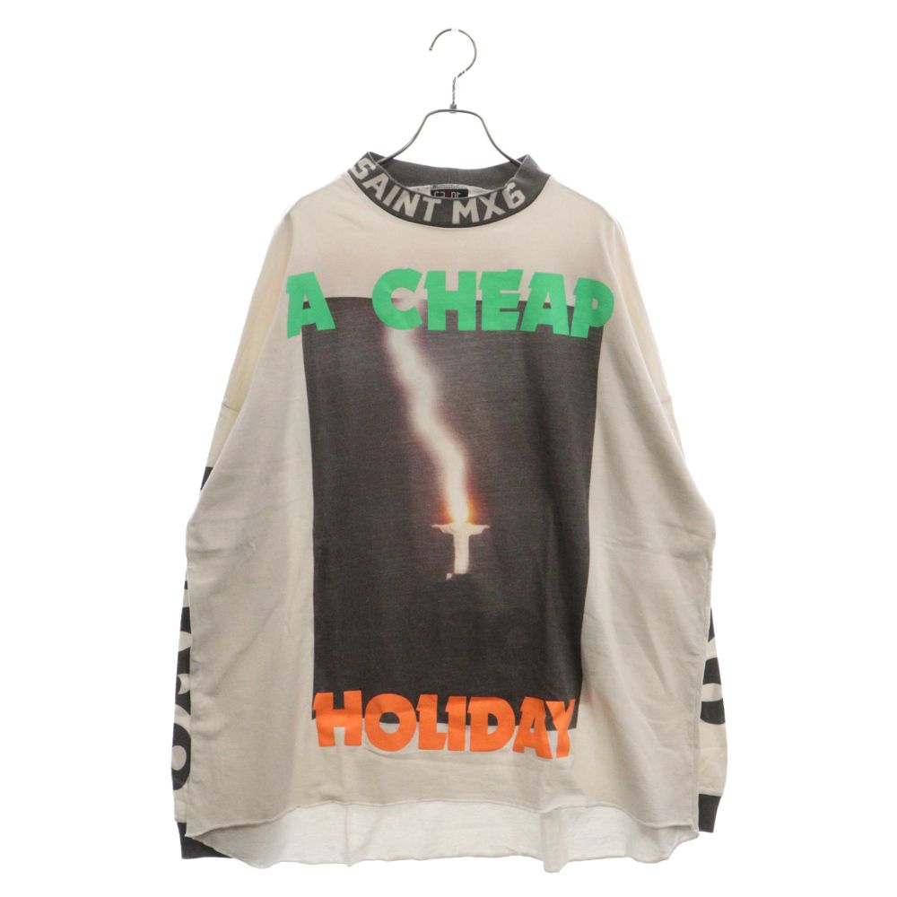 SAINT MICHAEL (セントマイケル) 24SS LS TEE A CHEAP HLDY プリント 長袖Tシャツ ロンT ホワイト SM-YS8-0000-017