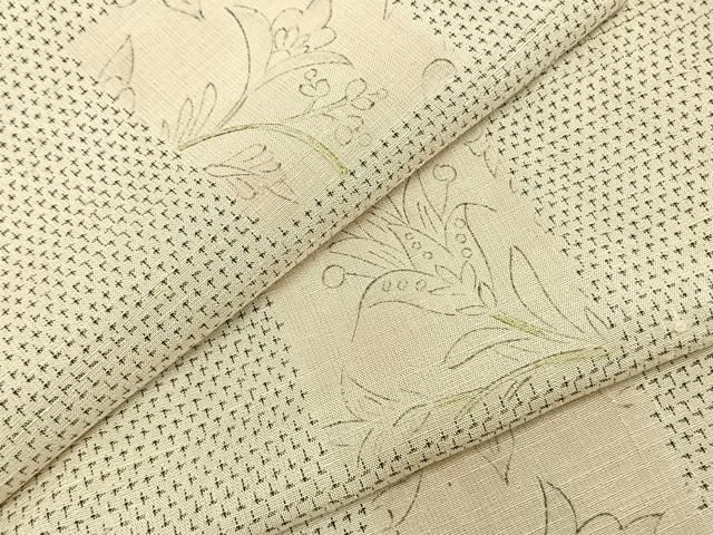 平和屋着物▽上質な紬 単衣 手描き 色紙草花文 正絹 AABB2157fy