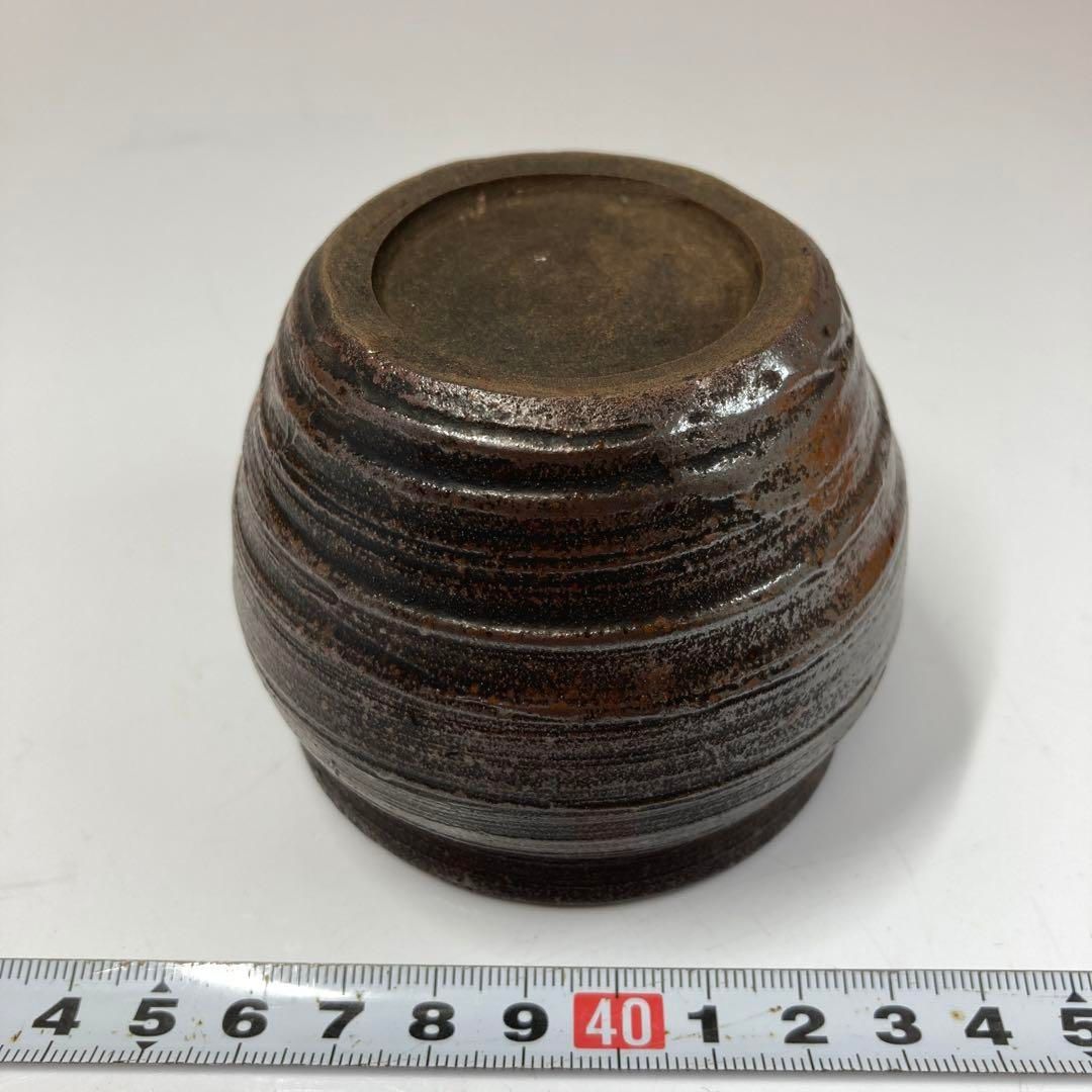 古越前 お歯黒壺 木箱付 口径7.3㎝ 東Y5-0718④ 越前おはぐろ