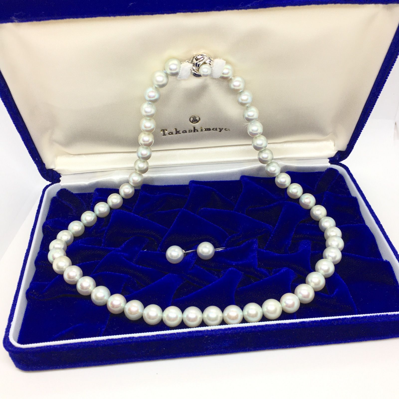 【高島屋 パールネックレス・イヤリングセット K14WG】 Takashimaya 高島屋 K14WG 真珠ネックレス&イヤリング ブルー系