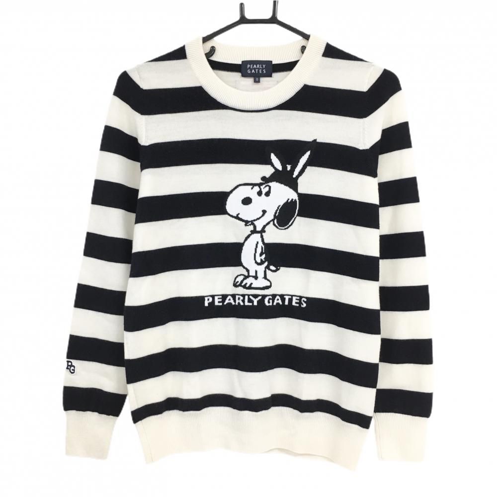 パーリーゲイツ×PEANUTS セーター 白×黒 ボーダー スヌーピー ウール100％ ニット レディース 0(S) ゴルフウェア PEARLY GATES