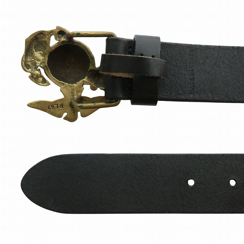 【美品】ローレンラルフローレン 金ロゴバックル レザーベルト 黒 ラルフローレン RALPH LAUREN ベルト レザー バックル アメリカ