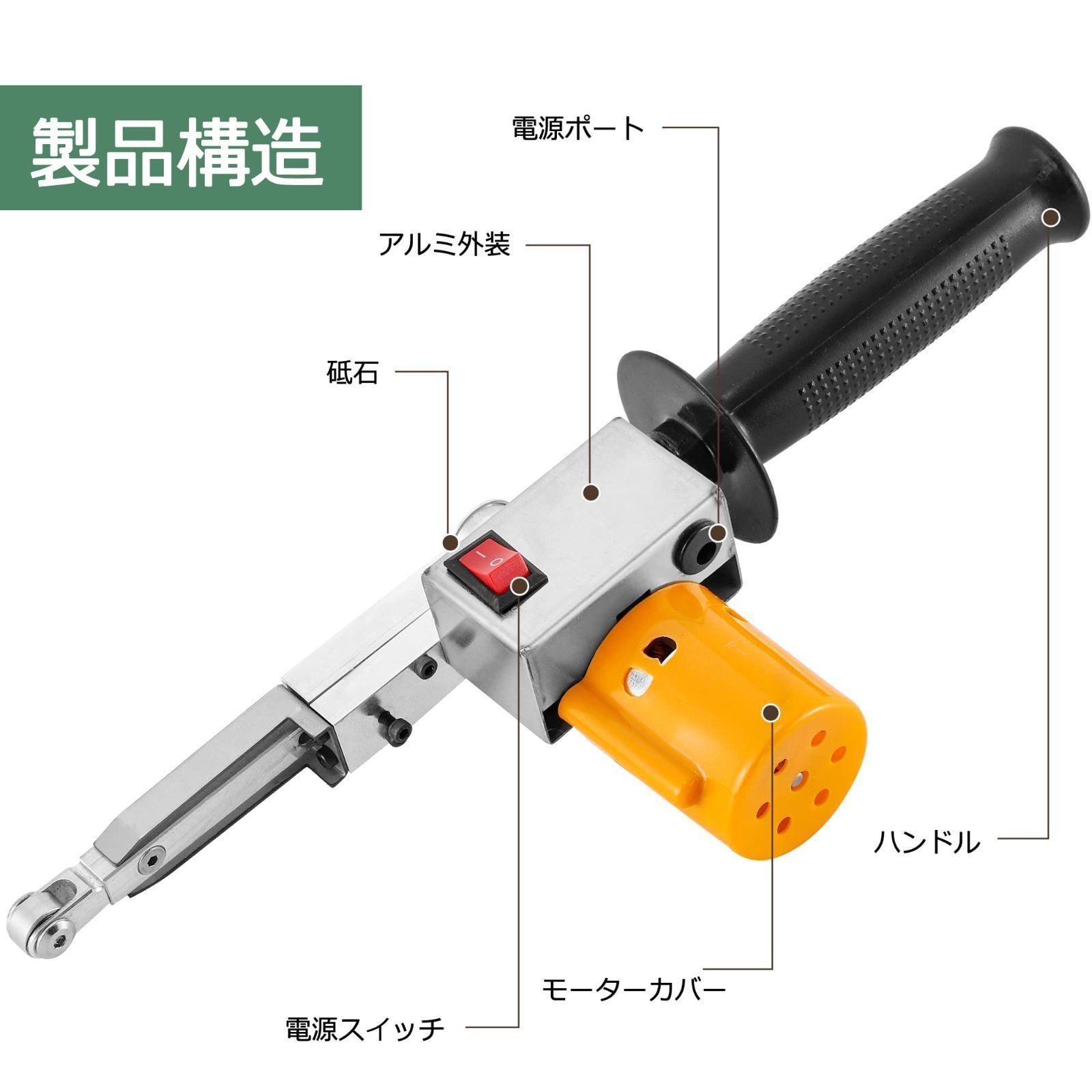 大特価】Huanyu ベルトサンダー 手持ち式 電動 ミニ 7段変速 9000rpm