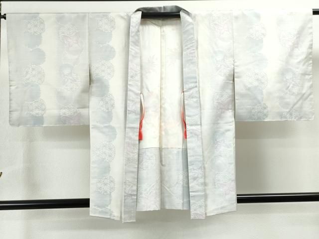 平和屋着物●男性　本場大島紬　アンサンブル　白大島　雪輪吉祥花蝶文　大山謹製　証紙付き　正絹　逸品　CAAS7116yc 平和屋着物○男性 本場大島紬 アンサンブル 白大島 雪輪吉祥花蝶文